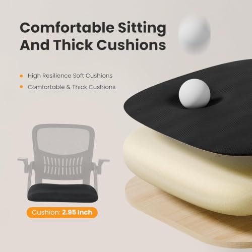 Sweetcrispy Computer Desk Chair, Home Office Chair, Lumbar Support, Black | Flip Up Armrest, Adjustable Height, 360° Swivel Wheels, Ergonomic Mesh Mid-Back, Comfy Arms Bedroom Study - color: Black, size: 18.31"D&Flip-up Arms