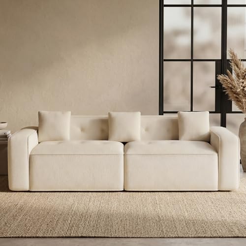 FiveWillowise 100" Cloud Boneless Modular Sectional Sofa,Beige | 2-Seater Loveseat with 24.69" Deep Seat,Floor Couch–Comfy Foam Upholstered Sofa for Living Room,Bedroom,Apartment,Chenille - color: Beige