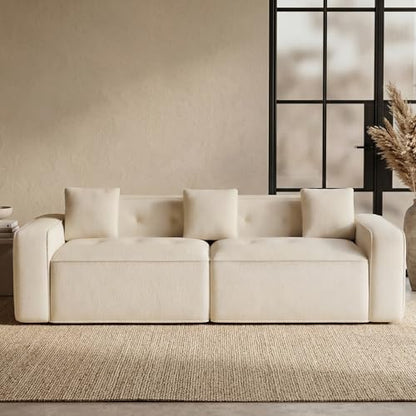 FiveWillowise 100" Cloud Boneless Modular Sectional Sofa,Beige | 2-Seater Loveseat with 24.69" Deep Seat,Floor Couch–Comfy Foam Upholstered Sofa for Living Room,Bedroom,Apartment,Chenille - color: Beige