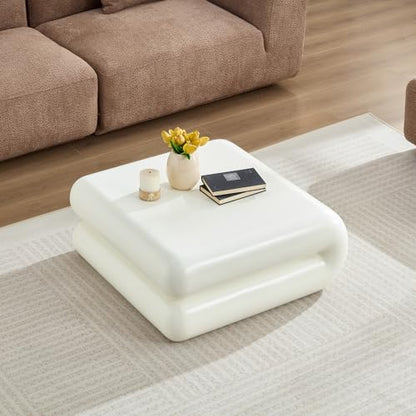 White Squishy Coffee Table, Fiberglass Modern Accent Table for Living Room, Stylish Ottoman-Like Center Furniture with Durable Build, No Assembly Required (31.5'' Beige) - color: 31.5'' Beige