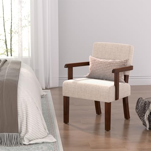 Accent Chair, Oversize Living Room Chairs with Soft Seat | Solid Wood Armchair, Comfy Reading Chair for Bedroom, Waiting Room, Home Office, Easy Assembly, Beige - color: Beige, size: Chair