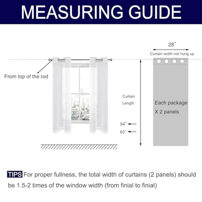 DWCN White Faux Linen Sheer Curtains - Grommet Voile Window Curtain Drapes for Bedroom Living Room 28 x 63 inch Length, Set of 2 - color: White, size: 28"W x 63"L (Pack of 2)