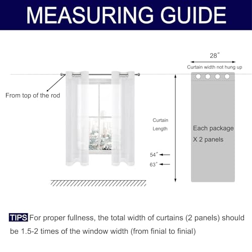DWCN White Sheer Curtains, Grommet Top Faux Linen Look Voile Semi Transparent Solid Window Sheer Curtains Drapes for Bedroom Living Room, Set of 2 Panels 28 x 84 Inch Long, White - color: White, size: 28"W x 84"L (Pack of 2)