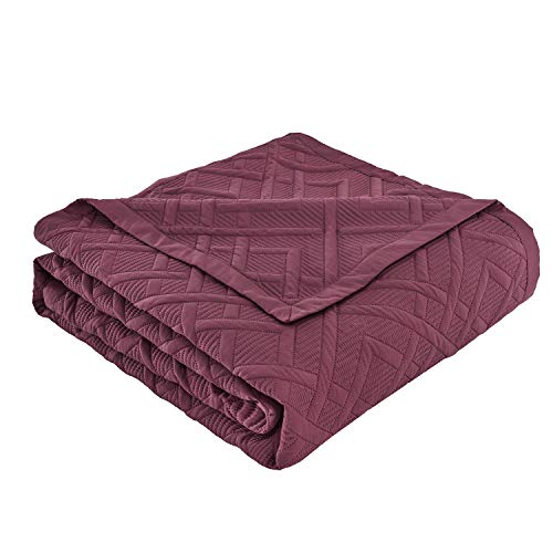 CHIXIN Quilt King Size - Geometric Pattern Bedspread Coverlet Set - Modern & Contemporary Style Bedding Cover, Ultrasonic Quilting, Reversible, Lightweight, 4 Piece, Burgundy & Wisteria - color: 1- Wisteria, size: King(106"x92")