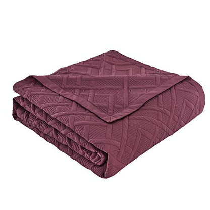 CHIXIN Quilt King Size - Geometric Pattern Bedspread Coverlet Set - Modern & Contemporary Style Bedding Cover, Ultrasonic Quilting, Reversible, Lightweight, 4 Piece, Burgundy & Wisteria - color: 1- Wisteria, size: King(106"x92")