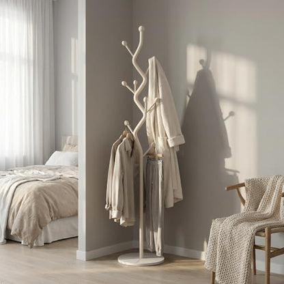 OffWhite Tree Meta Coat Rack with Marble Base Freestanding Hall Tree | Multi-Hook Entryway Organizer for Hallway, Bedroom, Living Room (Off-White) - color: Off-White
