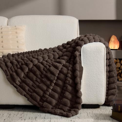 BEDELITE Faux Fur Dark Brown Twin Blanket Soft Striped for Couch, 60x80 | Reversible Faux Fur & Fleece Striped Throw Blanket, Soft & Cozy for Sofa and Bed, Birthday Gift for Women,Room Decor - color: Dark Brown, size: Twin(60"x80")