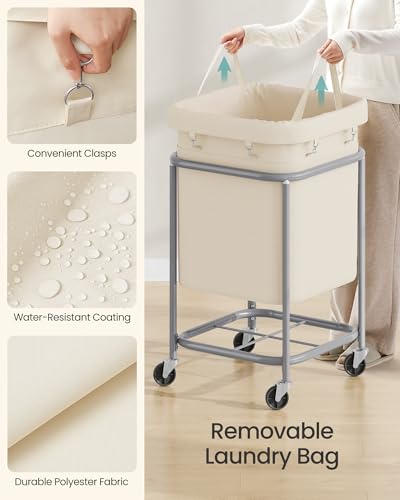 SONGMICS Laundry Basket, Rolling Steel Frame with 2 Locking Wheels, 170 L | Heavy-Duty Laundry Hamper Cart with Removable Bag, Cream White and Metallic Silver, URLS015WD01 - color: Dove Gray + Cream White, size: 140 L (2-Section)
