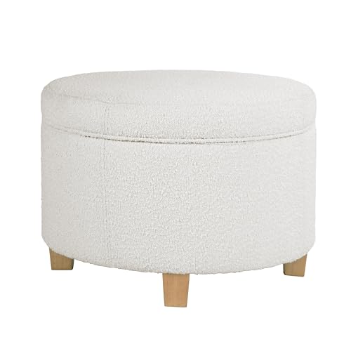 HomePop 24" Large Round Storage Ottoman - Cream Boucle - color: Cream Boucle