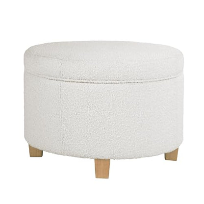 HomePop 24" Large Round Storage Ottoman - Cream Boucle - color: Cream Boucle