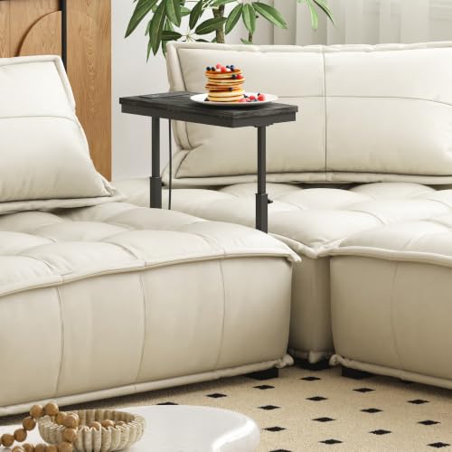 TUTOTAK End Table with Charging Station, Side Table, Tall Couch Table | Sofa Table, for living Room, Bedroom, Grey TB01BY084 - color: Grey, size: 1 Pack, style: With Plug