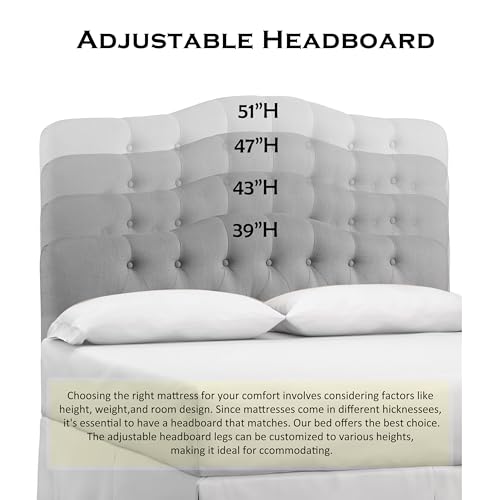 Rosevera Givanna Adjustable Height Headboard with Linen Upholstery and Button Tufting for Bedroom, Queen, Gray Linen - color: Gray Linen, size: Queen