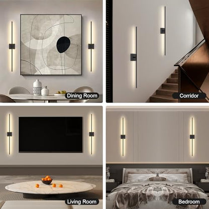 Wall Sconces Set of Two with Remote Control, 39.4 in Dimmable Black Battery Operated Wall Lights, 350° Ratation 3000K-6000K LED Wireless Rechargeable Sconce for Bathroom, Living Room, Bedroom - color: Black, size: 39.4in(2 Pack)