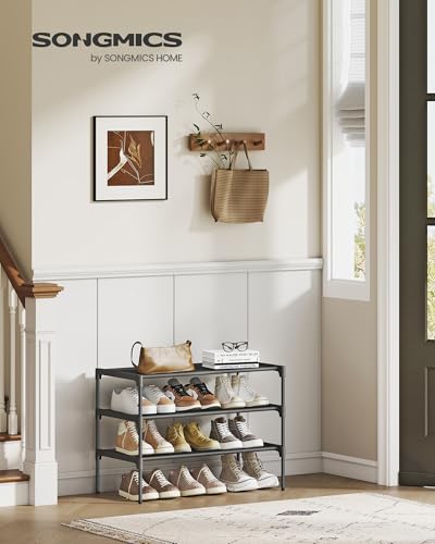 SONGMICS Shoe Rack, Space-Saving, Entryway, Metal Frame | Space-Saving Shoe Storage Organizer, Non-Woven Fabric Shelves, ULSH023BH01 - color: Ink Black, size: 3 Tiers (24.5"W)