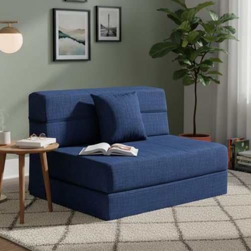 Nigoone Folding Sofa Bed Couch Memory Foam with Pillow Sleeper Chair Lazy Couch Twin Size Futon Convertible Guest Beds,Washable Cover,Dark Blue - color: Darkblue, size: Twin