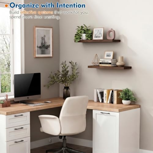 Harwaya 24 Inch Floating Shelves - Bathroom Shelves Wall Mounted | Rich Dark Wood Texture Patten | Ideal for Bedroom Office Kitchen Living Room Books Plants | 2-Pack - color: Walnut Brown