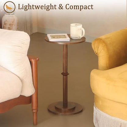 MaxSmeo Drink Table, Small Side Table for Small Spaces, Modern Round End Table with Fluted Wood Leg, Rustic Brown - color: Rustic
