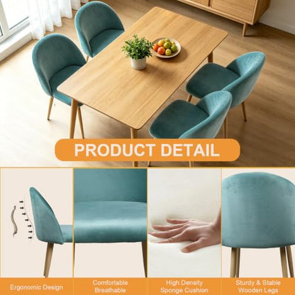 Lightdot Dining Chairs Set of 2, Velvet Upholstered Dining Chairs with Solid Wood Legs, Mid-Century Modern Accent Chair for Kitchen Living Room Bedroom, Assembly Guide Included, Mint Green - color: Teal