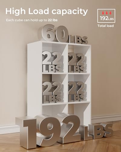 GTPLAYER 6-Cube Storage Organizer Bookcase, Stackable Cube Shelf Fits 11" Bins, Open Storage Cabinet with Partial Back Panels, Vertical or Horizontal Bookshelf for Bedroom,Home Office, White