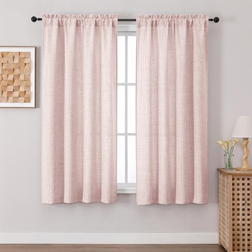 Chyhomenyc Blush Pink Curtains 63 Inch Length 2 Panels, Light Filtering Textured Soft Airy Living Room Curtain, Elegant Brighten UP Room Window Curtains for Bedroom, Each 42Wx63L, 2PCS - color: Blush Pink, size: 42"W x 63"L (Pack of 2)