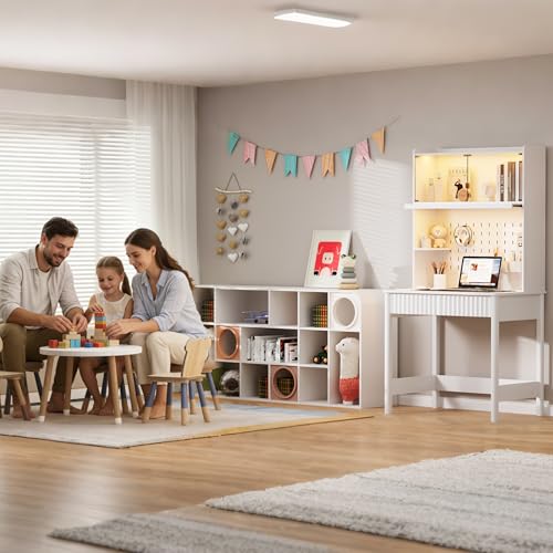 Lvifur 31.5" LEDStudy Desk with Drawer,Hutch,Reading Lights | Computer Desk with Charging Station,2 Drawer,Compact Writing Desks,Home Office Desks for Bedroom,White - color: White-a