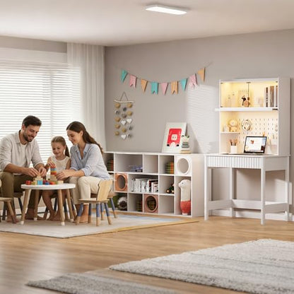 Lvifur 31.5" LEDStudy Desk with Drawer,Hutch,Reading Lights | Computer Desk with Charging Station,2 Drawer,Compact Writing Desks,Home Office Desks for Bedroom,White - color: White-a