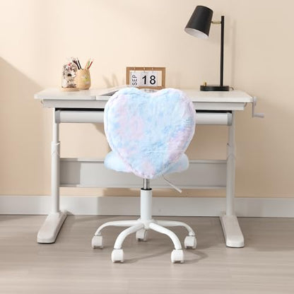 chairus Kids Desk Chair Faux Fur Study Chair for Teenage Girls, Adjustable Heart Shaped Kids Vanity Chair for Bedroom Reading Living Room, Small Cute Student Task Chair with White Foot, Baby Blue - color: Baby Blue