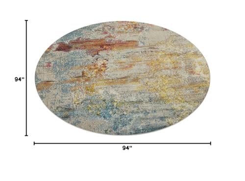 Nourison Home Celestial Modern Abstract Sealife 7'10" x Round Area Rug, Easy Clean, Non Shedding, Bed Room, Living Room, Dining Room, Kitchen (8 Round) - color: Sealife, size: 7'10" (Round)
