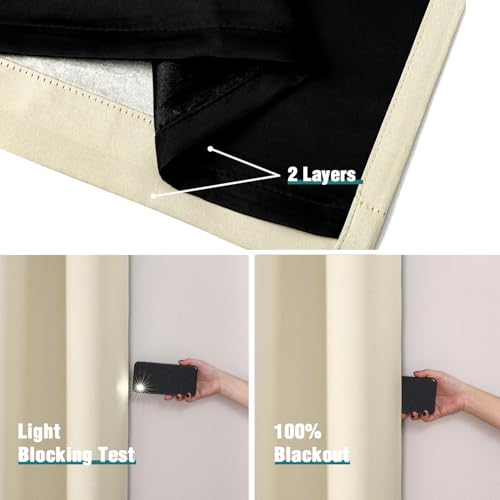 ChrisDowa 100% Blackout Curtains for Bedroom 63 Inches Long 2 Panels Set | 2 Thick Layers, Thermal Insulated, Light Blocking, Grommet, Window Treatment, Living Room Drapes, Light Beige, 38 x 63 Inch - color: Light Beige, size: 38"W x 63"L (Pack of 2)