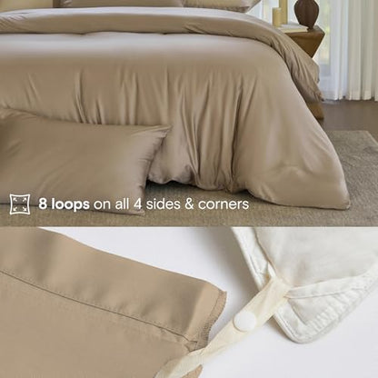 DOZ Duvet Cover Set, 100% Viscose derived from Bamboo, Organically Grown, Buttery Soft, Cooling Duvet Covers, High GSM, 1 Duvet Cover and 1 Pillowcase, 70"x90" (Dune, Twin/Twin XL) - color: Dune, size: Twin/Twin XL
