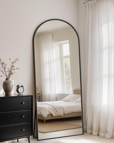Full Length Mirror with Stand, 64"x21" Arched Full Body Mirror, Large Stand Up Aluminum Frame Floor Freestanding Hanging Leaning Mounted for Bedroom Living Room Entryway Black - color: Black, size: 64"L x 21"W