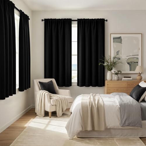 MIULEE Black Blackout Curtains for Bedroom Living Room 40"x63" Long 2 Panel | Thermal Insulated, Room Darkening Drapes, Rod Pocket, Noise Reduction, Light Blocking, Solid Window Treatments - color: Black, size: 40"W x 63"L (Pack of 2)