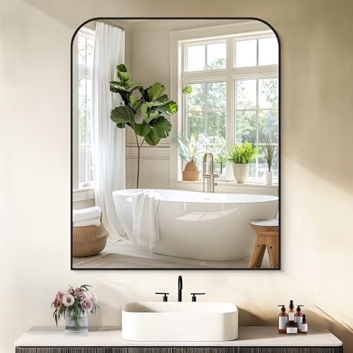 COFENY Bathroom Mirror, 30x36 inch Black Rectangle Wall Mounted Mirror with Thin Frame, Bathroom Vanity Mirrors for Over Sink, Entryway, Living Room, Bedroom - color: Black, size: 36"L x 30"W