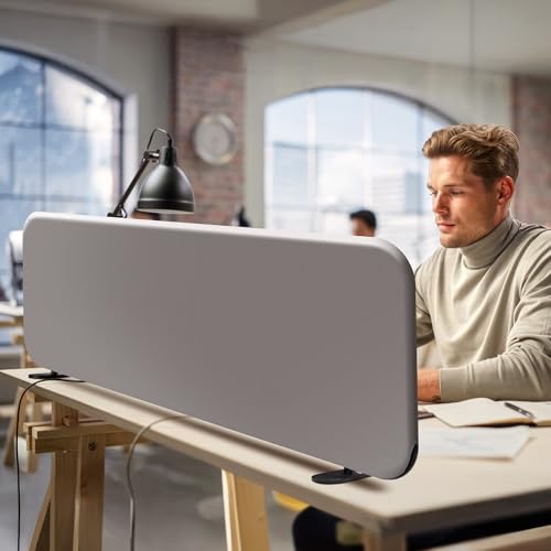 DECOLAB Desk Dividers, Standing Table Partition Panel 48"x18", Sterling | Free Standing Desk Screen. For Home, Office, Student, Test, Study, Classroom. No Drill. - color: Sterling