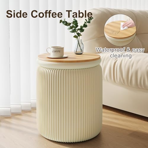 Beige Ottoman with Storage Set of 2, Upholstered Velvet Vanity Stool, Comfy Round Makeup Vanity Stools, Large Storage Ottoman Foot Rest, Pouf Seat for Living Room/Bedroom - color: Beige