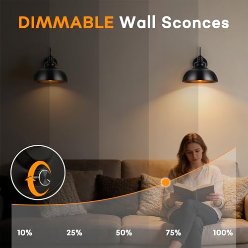 Lightess Wall Sconce with Switch,Black Hardwired Indoor Dimmable Wall Light | Handy External Dimmer Switch For Custom Brightness, Black Rustic Frame Wall Mount Lamp For Kitchen Living Room Indoor Decor - color: Black Hardwired