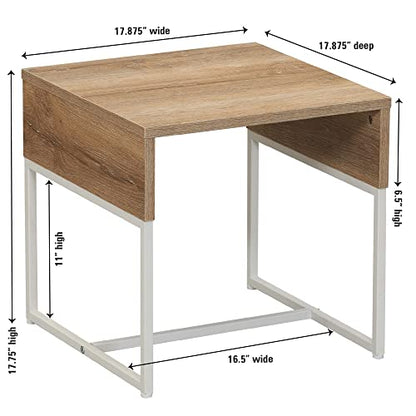 Household Essentials Coastal Oak & Iron Wrap End Table with White Frame - color: Coastal Oak Finish, style: End Table