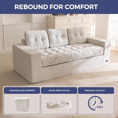 MAXYOYO 3-Seater Boneless Sofa Couch, Tufted Sofa Lounge for Living Room, Comfy Bean Bag Chair High-Density Foam Couch with Pillows, No Assembly Required - color: Chenille Light Grey, size: 3 Seater