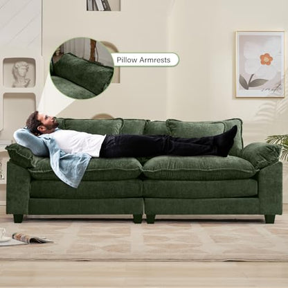 86" Modular Sectional Sofa, Comfy Loveseat Deep Cloud Couch | Couches for Living Room, Modular Couch, Deep and Wide Seat, Chenille Sofa Sleeper with Throw Pillows, Green - color: Green, size: 86 Inch