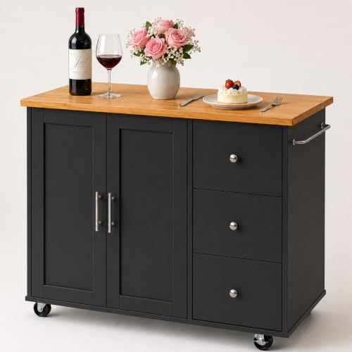 JY QAQA 40" Kitchen Island Cart Furniture cart on Wheels Rolling Portable Dining Room Serving Utility Carts Mobile Movable with Drawers Cabinet,Black - color: Black, size: 40-IN
