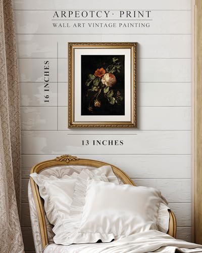 ARPEOTCY Vintage Gold Framed Wall Art,Retro Floral for Bathroom - color: Still Life and Rose, size: 16"L x 13"W