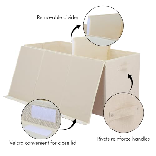 167L Large Toy Box Chest Storage with Lid, Collapsible Kids Toy Storage | Toy Chest with with Removable Divider for Kids, Boys, Girls, Nursery, Living Room, Bedroom, 35.5"x17" x17" (Linen Beige) - color: Extra Extra Large Beige