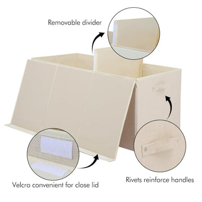 167L Large Toy Box Chest Storage with Lid, Collapsible Kids Toy Storage | Toy Chest with with Removable Divider for Kids, Boys, Girls, Nursery, Living Room, Bedroom, 35.5"x17" x17" (Linen Beige) - color: Extra Extra Large Beige