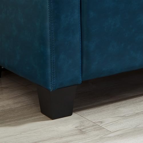 Storage Bench, 48‘’ Upholstered PU Leather Ottoman Bench with Button-Tufted, Folding Bedroom Bench with Wood Legs, Entryway Bench for Bedroom, Navy Blue - color: Navy Blue