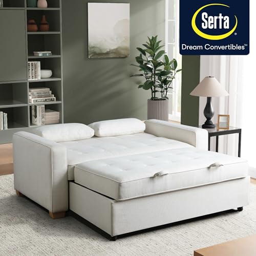 Serta Ainsley 66.5" Convertible Sleeper Loveseat, Full Size, Dreamcoil Comfort, Soft Woven Fabric, Oyster - color: Oyster, size: Full Loveseat