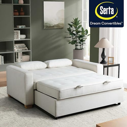 Serta Ainsley 66.5" Convertible Sleeper Loveseat, Full Size, Dreamcoil Comfort, Soft Woven Fabric, Oyster - color: Oyster, size: Full Loveseat