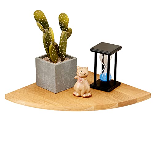 Oak Corner Shelf 12 inches Natural Wood Floating Corner Shelves Round End Wall Mounted Display Shelf Corner Plant Stand for Bathroom Kitchen Bedroom Livingroom Floating Shelves - size: 12 inches