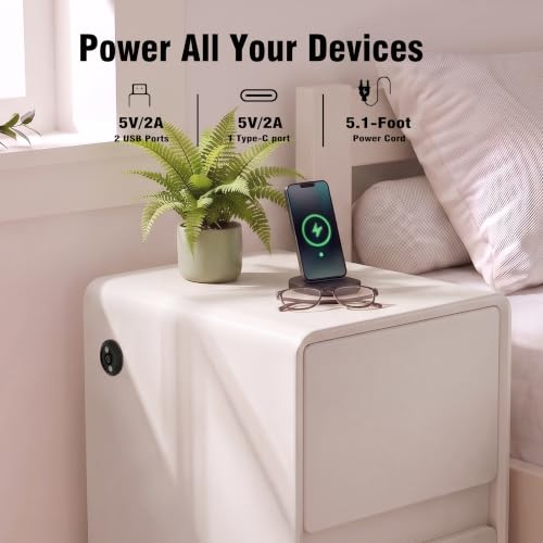 Modern Leather Nightstands Set of 2, Solid Wood Bedside Table with 2 Drawers & USB Charging Station, Preassembled End Table Small Nightstand for Bedroom Living Room Office, White - color: White, size: 16"