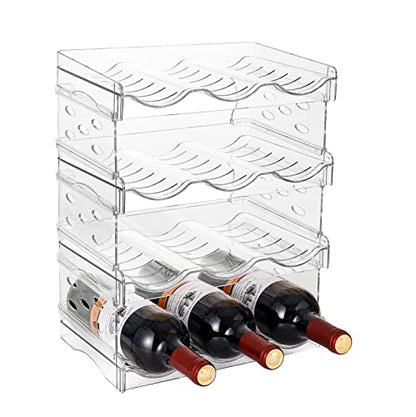 4 Pack Stackable Wine and Water Bottle Holder Free-Standing Fridge Wine Bottle Organizers Clear Plastic Water Bottle Holder for Cabinet,Refrigerator,Pantry,Kitchen Countertops,Holds 12 Bottles - size: 4 Tier-Holds 12 Bottles