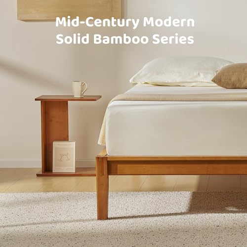 RECCI Solid Bamboo C-Shaped End Table Set of 2 for Couch and Sofa, Sustainable Mid-Century Modern Wood Side Table for Living Room or Bedroom, Easy Assembly C Table Nightstand (Walnut) - color: Walnut